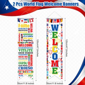 Tatuo 2 Pcs International World Flags Decorations World Bunting Porch Sign Banner Country Flag Soccer Party Supplies Sports Events Bar Sports Clubs Birthday Party Classroom Decoration(Welcome)