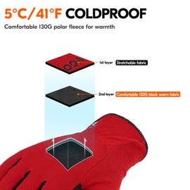Vgo... 1Pair 5℃/41°F Winter Work Gloves, Cold Weather Safety Work Gloves,Cold Storage or Freezer Glove AL8736FL(Red,M)