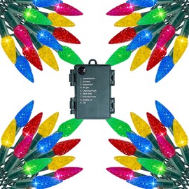 Dazzle Bright C6 Battery Operated Christmas Lights, 4 Pack 50 LED 17FT Multi-Colored Christmas Lights with 8 Modes, Waterproof Christmas Decorations for Xmas Indoor Outdoor Yard Tree House Decor