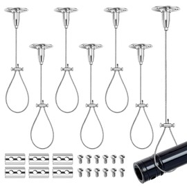Akamino 6 Set Ceiling Support for Closet Rod, 59" Heavy Duty Adjustable Stainless Steel Suspension Wire, Ceiling Mounted Anti-Sagging Bracket for Curved/L-Shaped & Straight Shower/Curtain Rods