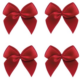 50pcs Mini Satin Ribbon Bows Ribbon Flowers 25mm x 26mm Appliques DIY Craft for Sewing, Scrapbooking, Wedding, Gift (Red)