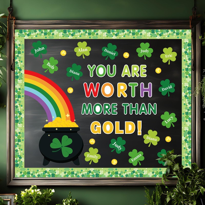 FYSUIMU St. Patrick's Day Bulletin Board Decor Shamrock Rainbow Gold