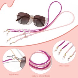 RACIOCK 2 Pcs Beaded Eyeglass Chains -Stylish Eyeglass Chain Mask Holder Chain,Healing Crystal Beaded Sunglasses Chains for Women(Light Pink Dark Pink)