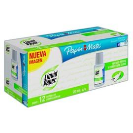 Paper Mate LAS1317553 Liquid Paper Corrector en Botella con Aplicador Tipo Brocha, Secado Rápido, 20ml