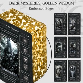 BWTY Best wishes to you Black Stained Glass Tarot Cards for Beginners with Meanings on Them 400GSM Unique Thickness Gilded Learning Tarot Deck Set with Guide Book and Golden Edge on 78 Cards