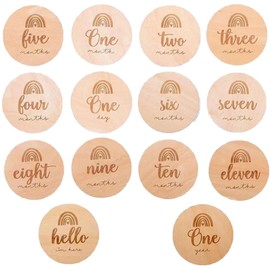 14 Pieces Wooden Baby Milestone Cards milestone Baby Cards,Double Sided Milestone Discs Baby Gift Sets for Newborn Infants 0-12 Months Baby Shower Growth Recording