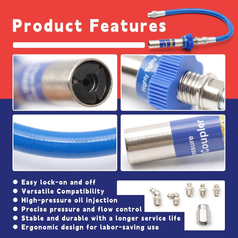 High Pressure Grease Coupler, Heavy-Duty Grease Gun Coupler Fittings Extensions