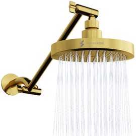 SparkPod Round Rain Shower Head with Shower Head Extension Arm - High Pressure Rain - Luxury Modern Look - No Hassle Tool-less 1-Min Installation (11" Shower Arm Extension, Egyptian Gold)