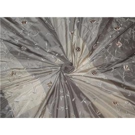 Silk Taffeta Fabric Floral Velvet Embroidery Cream Beige Taupe