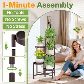 iDavosic.ly Plant Stand Indoor Outdoor, 5 Tier Corner Metal Flower Display Holder Shelf, Folding Tall Orchid Rack for Patio Balcony Porch Garden Living Room House, Violet Bronze