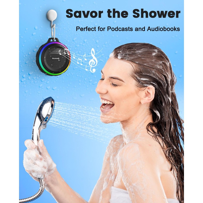 Kunodi Bluetooth Shower Speaker with IPX7 Waterproof, Portable wireless speaker
