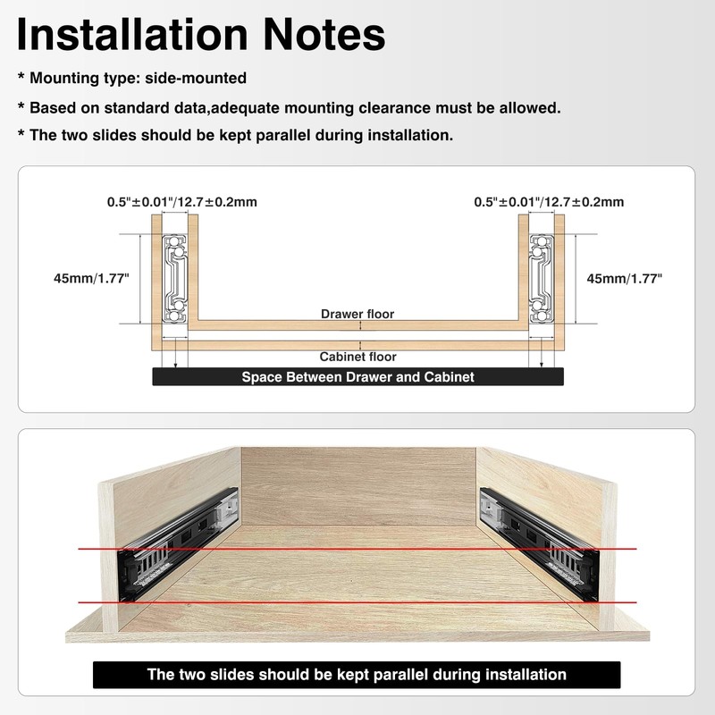 BAIDICE 1 Pair Push to Open Full Extension Drawer Slides