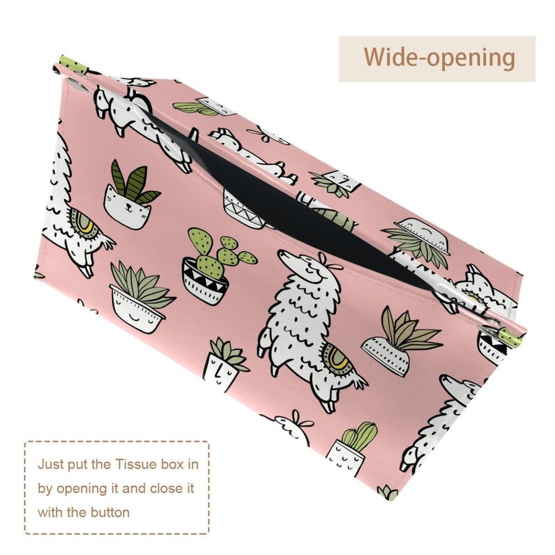 2 Pack Tissue Box Cover Holder, Cute Alpaca Rectangle Leather