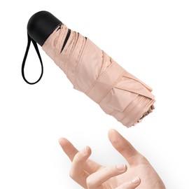 Mini Klein Regenschirm Taschenschirm Mit 6 Rippen, 260T Stoff & Aluminium Schirmständer, Regenschirm kompakt Faltbar Leicht Im Freien UV Schutz Regenschirme für Damen und Kinder Reise Rosa Umbrella