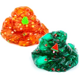 2 Pack Jelly Cube Crunchy Slime Kit, with Leaves and Watermelon Charms Crystal Clear Crunchy Slime, Super Soft Putty Supplies Toys, Slime Party Favors for Kids, Valentine Slime for Girls & Boys