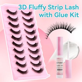 Strip Lashes Kit Wispy False Eyelashes With Strip Lash Glue Soft 10 Pairs Fake Eyelashes Magnetic Lashes Kit by GEMERRY, A03