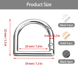 YJFY Metal D Ring Buckle Half Round D Ring Buckles Semicircular Buckle The Seams Do Not Need To Be Removed For Backpacks, Cat Collar, Belt, Three colours feather, 25 mm