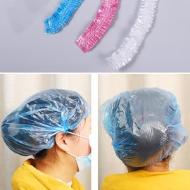 100Pcs Shower Caps Disposable,White Clear Plastic Elastic Bath Cap,Waterproof Hair Caps,Laboratory Head Covers,Disposable Elastic Mob Cap for Cooking,Spa,Hotel,Home Use