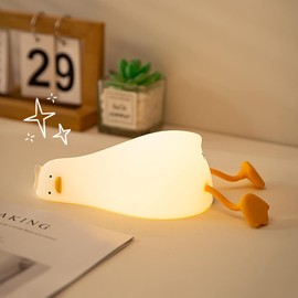 Myratts Cute Lying Flat Duck Night Light, 3 Level Dimmable Nursery Nightlight, Kawaii Lamps Squishy Silicone Light Up Duck, Rechargeable Touch Lamp, Best Gift for Kids Adults Room Decor