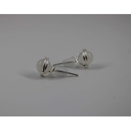 Stud Earrings Moonstone Gemstone Silver-Pl