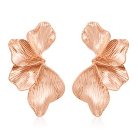 LILIE&WHITE Rose Gold Flower Earrings for Women – Statement Floral Studs with Textured Petal Design, Hypoallergenic Earrings Non-Tarnish Metal, Stylish Jewellery for Daily Wear or Gift Giving