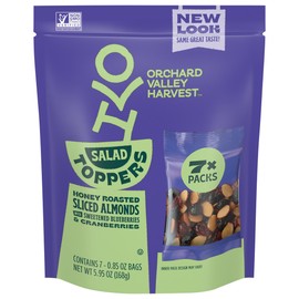 Orchard Valley Harvest Salad Toppers Honey Roasted Sliced Almonds With Sweetened Blueberries & Cranberries, 0.85 oz (Pack of 7) Resealable Bag, Gluten Free, Made With Real Fruit, No Artificial Colors
