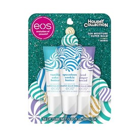 eos Holiday - Juego de mini súper bálsamo de humedad las 24 horas, mantequilla de galletas Speculoos, pan de jengibre helado, masa de pastel de vainilla, cuidado de labios de edición limitada, rellenos de calcetines, 0.20 onzas líquidas, paquete de 3