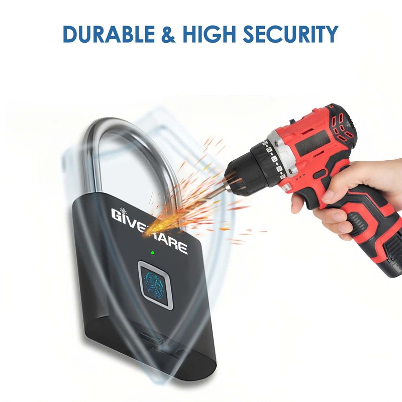 Fingerprint Smart Padlock, Biometric Metal Keyless Thumbprint Lock Alloy, USB