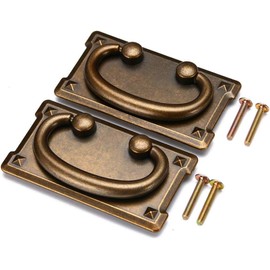 DUDUA 2pcs Vintage Antique Bronze Drawer Ring Pull Handles Knobs Hardware for Dresser Cabinet Door Furniture Drawers Bronze Hand Mission Hardware (Yellow)