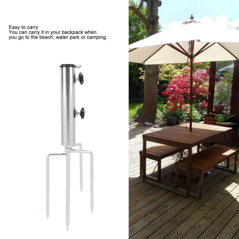 Steel Garden Parasol Spike Inground Umbrella Holder with 4 Prong