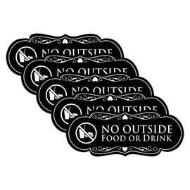 Signs ByLITA Designer No Outside Food or Drink Sign (Black) - Small 5 Pack