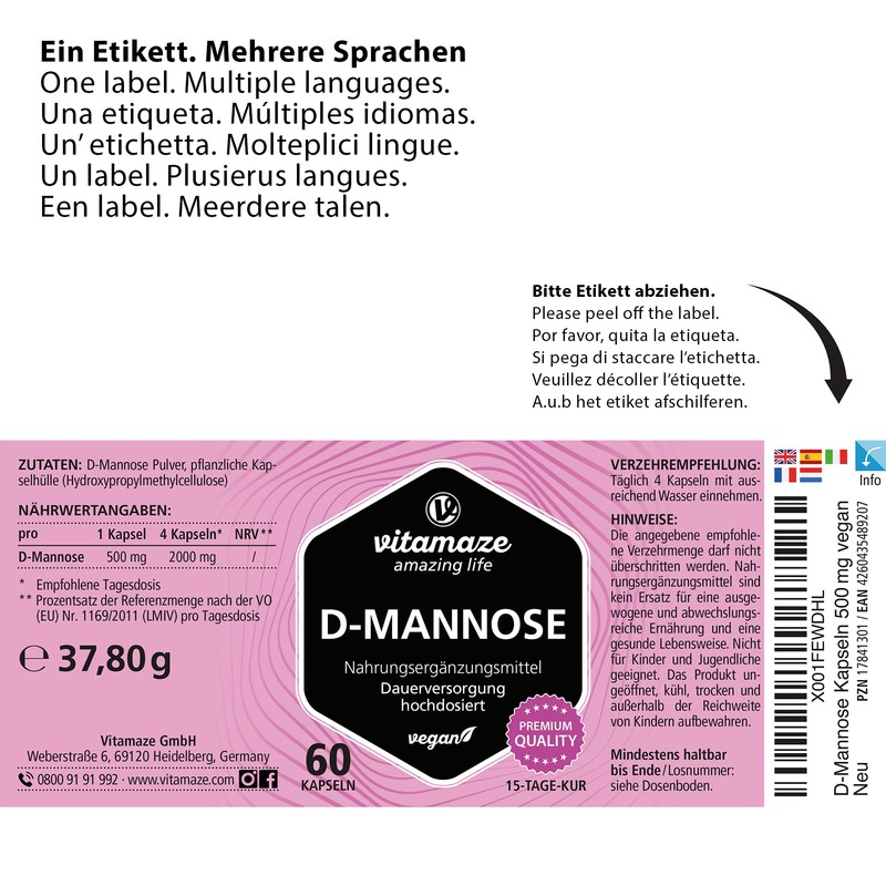 D-Mannose Capsules High Dose & Vegan, 2000 mg per Daily