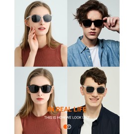 TIJN Polarized Sunglasses for Womens and Mens,Classic Square Shades for UV Protection, 2pack Trendy Sunnies(Clear,Black)