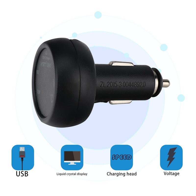 Car Voltmeter, 3 in 1 12V/24V Car USB Charger Thermometer