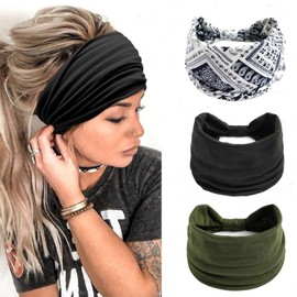 Headbands Women's Wide Hair Band Boho Floral Print Knot Elastic Running Yoga Head Wrap Hair Bands (3 Colours)