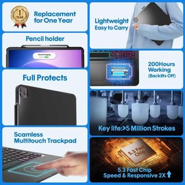 BABG Keyboard Case for iPad Air 13 inch(M3/M2)&iPad Pro 13(M5/M4),iPad Pro 12.9(6th/5th /4th/3rd Gen) Case with Keyboard,360° Rotatable,Toupad,Backlits,Pencil Charging-Black