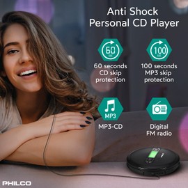 PHILCO Personal CD Player with MP3 Playback, FM Radio & 60 Second ANTI-SHOCK
