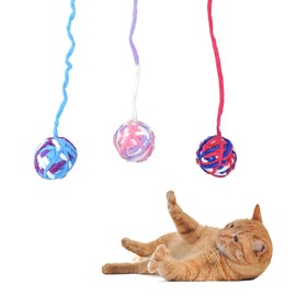 Andiker 3 Packs Cat Toys Balls with Bell and String, Kitten Toys Colorful Yarn Balls for Indoor Cats Interactive Playing(3 pcs)