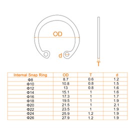 uxcell 280Pcs Internal Retaining Ring Circlip Assortment Set, 65 Mn Metal Circlip Snap Rings 10 Sizes M8 M10 M12 M14 M16 M18 M20 M22 M24 M26