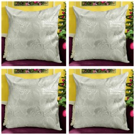 Seechoo Floral Flower Cushion Covers, Set of 4, 40x40cm, Assorted Colours (White Big Rose)
