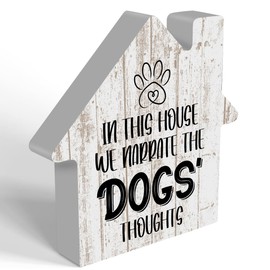 Funny Dog Lover Wooden Box Sign Decor, Dog Mom Gifts for Women Men Friend Coworker The Dog's Thoughts for Home Bedroom Office Desk Decor Rustic Farmhouse Square Decorative Signage for Shelf