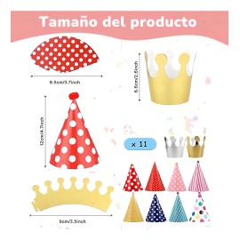 Pack de Gorros de Fiesta de Papel CHICON para Cumpleaños, 11 Unidades