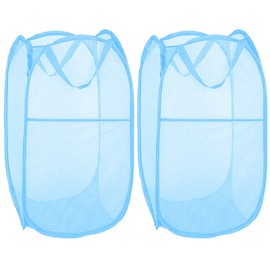 Larpur - Paquete de 2 cestas de lavandería plegables para lavandería, cestas de malla portátiles para habitación de niños, recámara universitario, baño, cesta plegable con asas de transporte, azul cielo