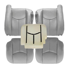 SecosAutoparts Driver & Passenger Bottom & Top Lean Back & Driver Foam Cushion Leather Seat Cover Light Gray # 922 fit for Chevy GMC Tahoe Suburban Avalanche Yukon Silverado Sierra 2003 2004 2005 2006