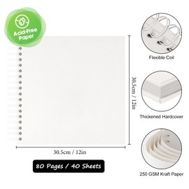 AIOR Photo Album for DIY and Gluing, DIY Spiral Album 80 Pages, Photo Albums Scrapbook 30.5 x 30.5 cm, Photo Book for Baby Valentine's Day Birthday Anniversary Gift (White)