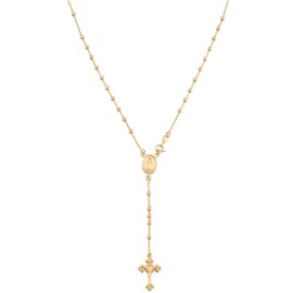 Miabella 925 Sterling Silver or 18Kt Yellow Gold Over Silver Italian Rosary Bead Cross Y Necklace Chain for Women (yellow-gold-plated-silver, Length 20 Inches)