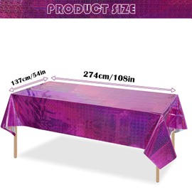 Xinfin Iridescent Party Tablecloths, Colorful Plastic Table Covers, Shiny Holographic Foil Table Cloth for Party Wedding Birthday Christmas Decorations, Party Supplies (4PCS, Pink Purple)