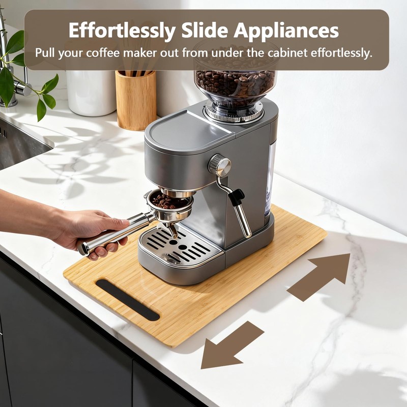 Fullin 360°Appliance Slider, Bamboo Sliding Tray for Coffee Maker, Appliance