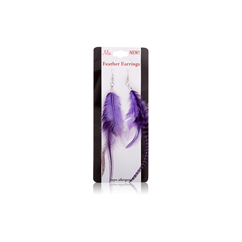 Mia Feather Earrings-Purple Color-3 Natural Feathers Per Earring-Approximately 5" Long-For
