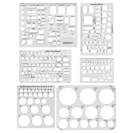 GAUENEEN 6 plantillas arquitectónicas, plantilla de círculo, plan de casa, diseño de interiores y plantillas de muebles, herramientas de dibujo y formas de regla para arquitectura